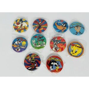 Vintage 1990s KIDS! 10 Looney Tunes Safety Pin Back Buttons WB Daffy Bugs Taz L1